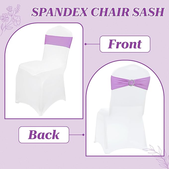 VDS - Light Purple | Spandex Chair Sashes Bows | 100 PCS | Stretch Elastic Banquet Universal Folding Chair Band Tie with Silver Buckle Slider for Wedding Party Conference Celebration Event Decoration - Image 4