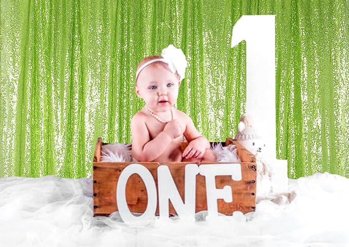 ShinyBeauty Olive Green Sequin Backdrop 4x10FT (4 Panels) - Image 4