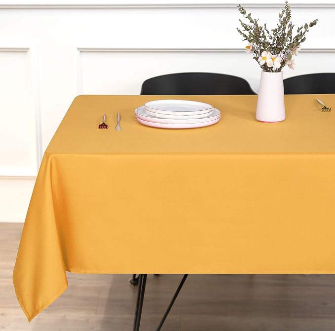 sancua Rectangle Tablecloth, 54 x 78 Inch, Gold | Stain and Wrinkle Resistant, Washable Polyester Cloth, Decorative Fabric Cover, For Dining Tables, Buffet Parties and Camping - Image 2