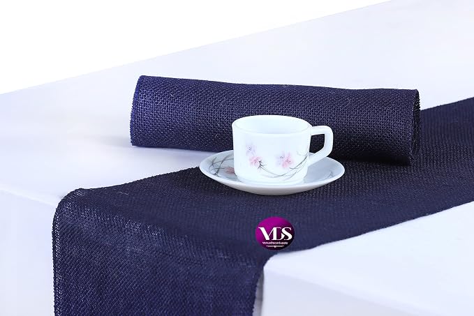 VDS Pack of 15, Burlap Table Runner 100% Natural Jute Rustic Hessian Table Cloth Centrepiece for Wedding Bridal Shower Birthday Event Party Banquet Table Decoration (Size 12X108 Inch)(Navy Blue) by VDS