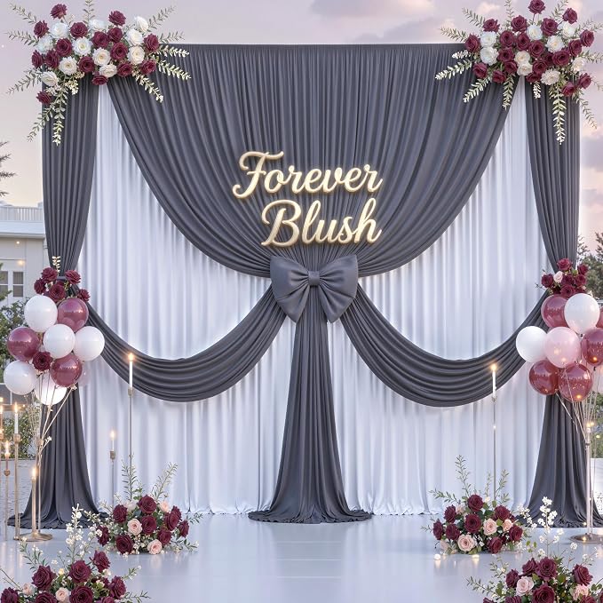 30 ft x 10 ft Wrinkle Free Charcoal Backdrop Curtain for Parties, Dark Grey Polyester Photo Backdrop Drapes for Baby Shower Wedding Engagement Birthday Party Backdrop Stand,5ft x 10ft 6 Panels - Image 4