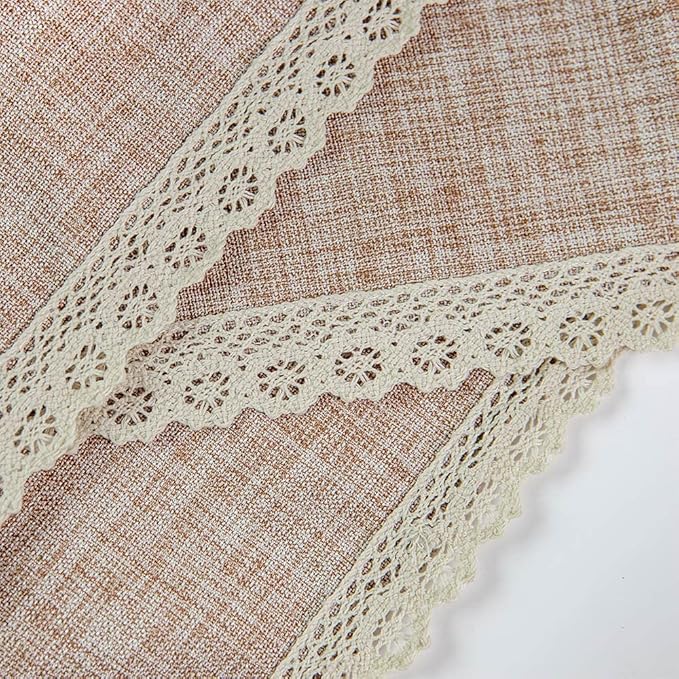 Linen Rustic Burlap Washable Tablecloth,Solid Heavy Weight 90 Inch Round Overlay Lace Edge Table Cover for Kitchen Dinning Decoration
