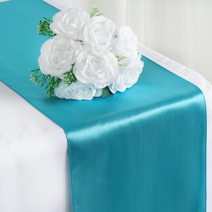 Balsa Circle 5 pcs 12 x 108 inch Turquoise Satin Table Runners Wedding Table Top Party Supplies Reception Linens Decorations - Image 2