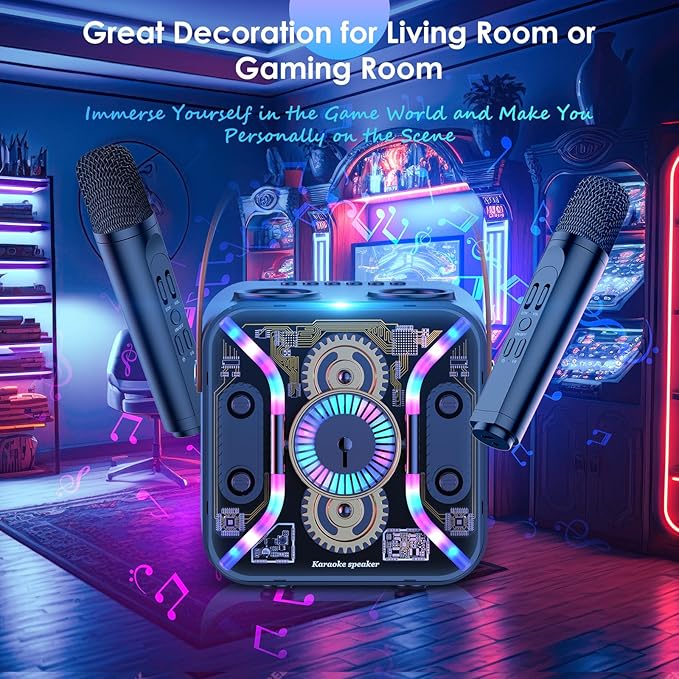 Karaoke Machine for Adults with Two Wireless Microphones, PA System Bluetooth Speaker with Microphone Supports Bass Treble, TF Card, USB, AUX, Karaoke Machine for TV, Party, Birthday (Black)