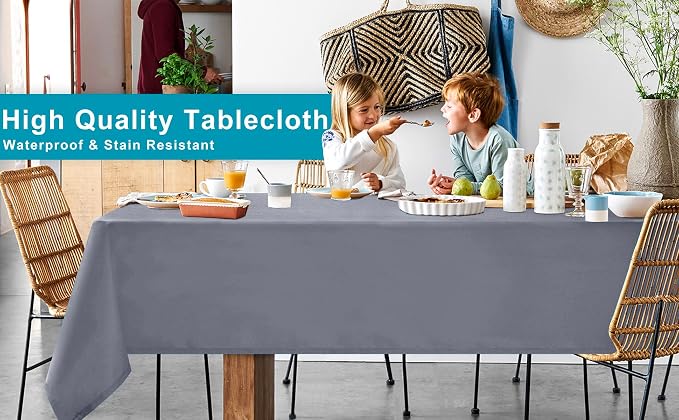Hiasan Light Gray Rectangle Tablecloth, 60 x 84 inch, 1 Pack | Waterproof, Spillproof, Wrinkle Resistant, Washable Polyester Table Cloth for Dining/Party/Kitchen/Outdoor Picnic - Image 5