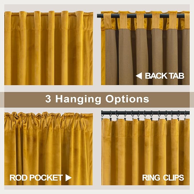 Mustard Yellow Gold Velvet Curtain 84 Inch Long 2 Panel for Living Room Darkening Light Blocking Heat Resistant Warm Fall Drape for Patio Sliding Door French Window Vintage 52x84 Floor Length Back Tab - Image 4