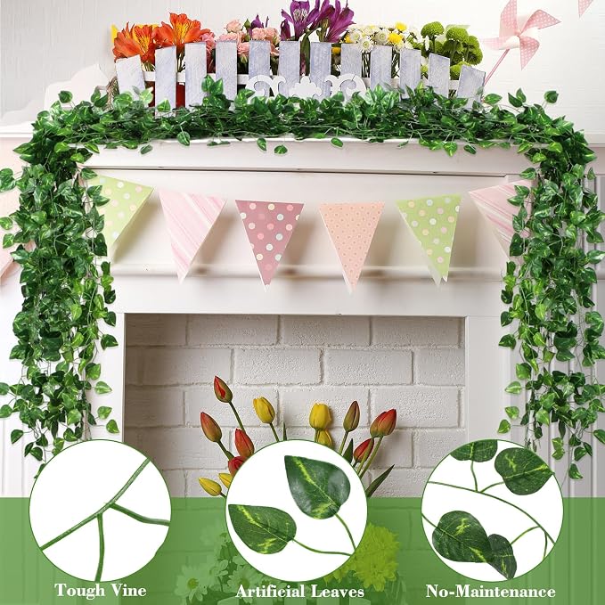 200 Pcs 1444ft Fake Vines Bulk Artificial Ivy Garland Greenery | Hanging Ivy Vines Leaves for VBS Jungle Themed Wedding Garden Wall Decorations - Image 3