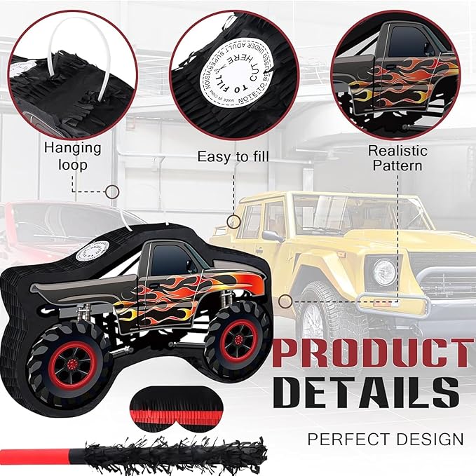 Car Pinata with Stick & Blindfold Mexican Pinata Game for Boy Truck Party Decorations Car Theme Birthday Carnival Party Supplies