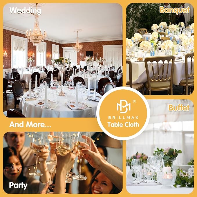 BRILLMAX 6 Pack White Round Tablecloths 108 Inch for 48" Tables | 150 GSM Polyester Fabric, Floor Length Drop, Water, Stain & Wrinkle Resistant Cloth Cover for Wedding Reception Banquet Party - Image 9