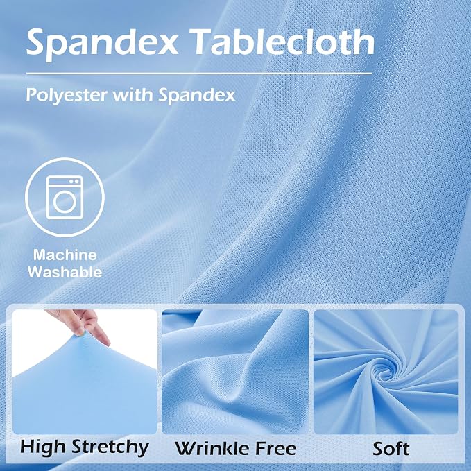 4 pk Baby Blue Spandex Tablecloth 6ft with Ruffle Skirt, Wrinkle Free High Stretch Fitted Tablecloths for 6 Foot Rectangle Tables, Blue Eastic Spandex Table Covers 6ft for Parties Banquet Weddings - Image 5