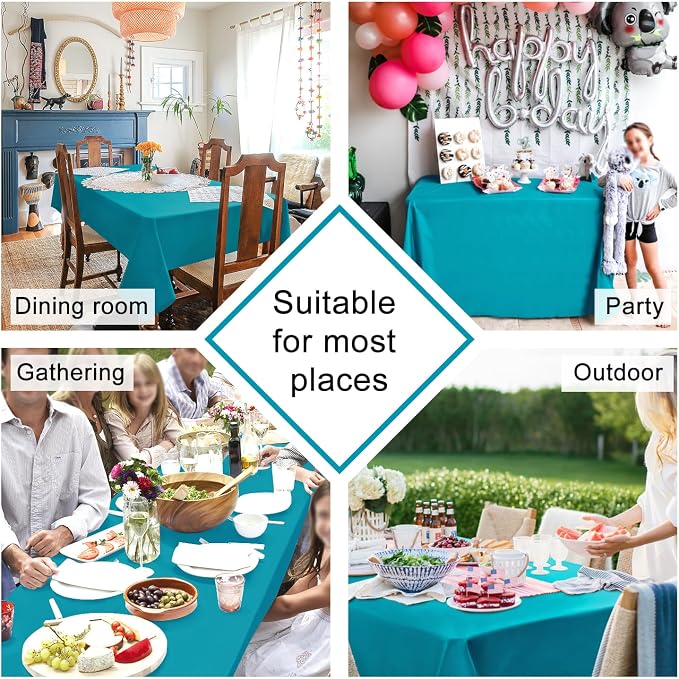 Hiasan 2 Pieces Turquoise Square Tablecloth, 30 x 30 Inch | Water Resistant, Wrinkle Resistant, Spillproof, Washable Fabric Polyester Table Cloth for Dining/Spring/Banquet/Party/Picnic - Image 2
