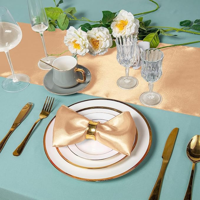 SI Pack of 15 Wedding 12 x 108 inch Satin Table Runner for Wedding, Decorations for Graduations, Engagements, Birthday Parties, Banquets, Runners fit Rectangle, Round Table - Champagne - Image 5