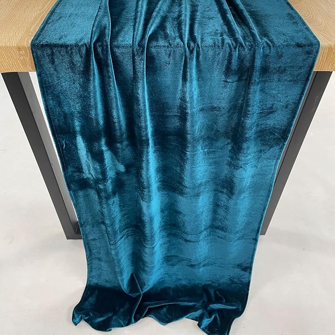 Luxurious Velvet Table Runner, 10ft Wedding Reception Decorations, 20x120inch Soft Velvet Fabric, Table Linen Overlay, Wedding Table Runners (Peacock Blue, 20X120inch) - Image 4