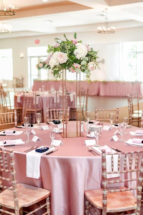 12 Pack 108 Inch Round Satin Tablecloth, Rose Gold - Image 8