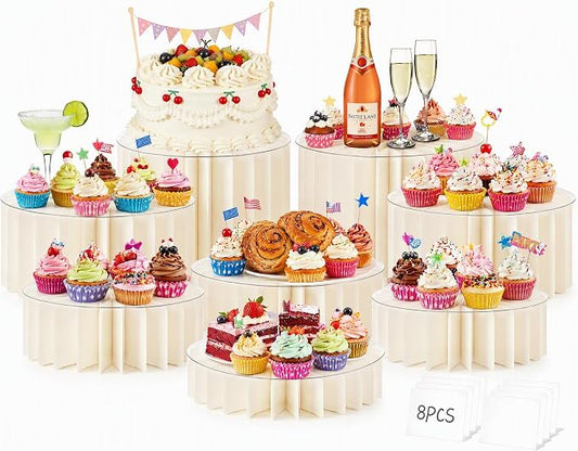 8Pack Buffet Risers Display Stands Foldable Food Risers for Buffet Table Tall Cake Cupcake Stands Cardboard Cylinder Stand Dessert Table Display Set for Catering Jewelry Wedding Party Decor (White) by Unknown