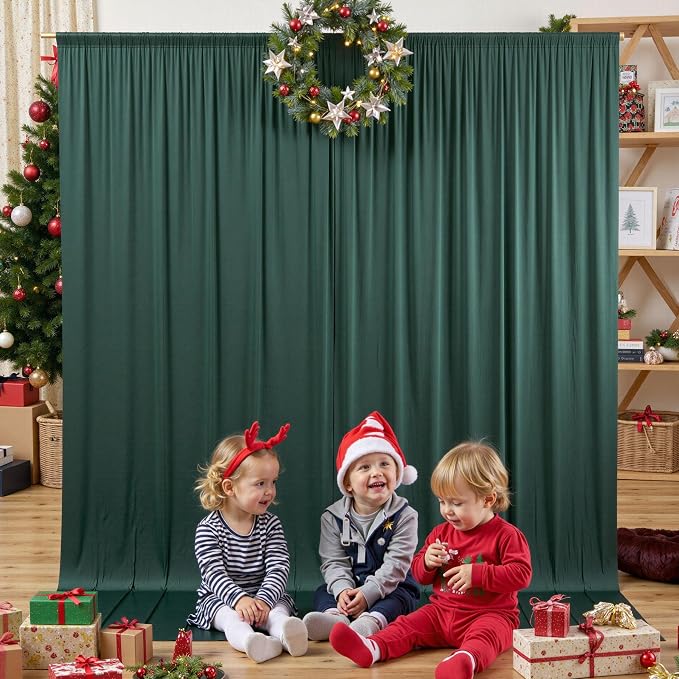 30ft x 8ft Wrinkle Free Hunter Green Backdrop Curtain for Jungle Parties, 6 Panels 5×8ft Soft Silky Green Polyester Photo Backdrop Drapes for Wedding Birthday Photography Christmas Background Cloth - Image 9