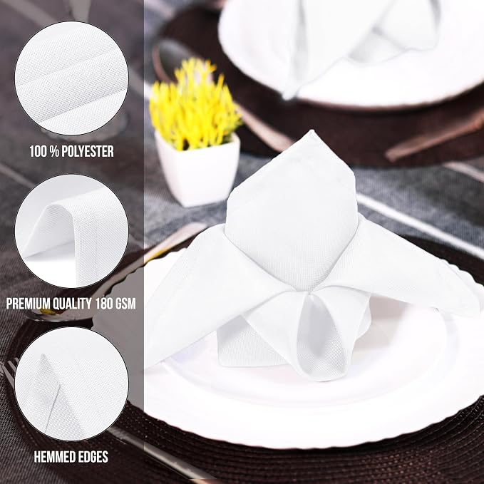 Utopia Home [12 Pack, White] Cloth Napkins 17x17 Inches, 100% Polyester | Hemmed Edges, Washable and Reusable Ideal for Parties, Weddings and Dinners - Image 7