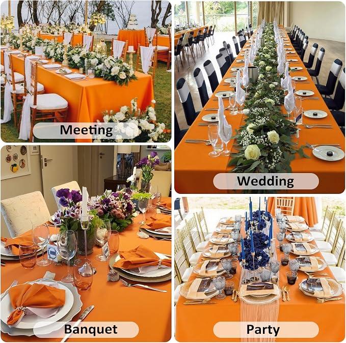 8 Pack Orange Tablecloth Rectangle 60 x 126 Inch for 8 Foot Table - Image 6