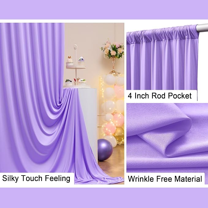 20x10ft Lavender Backdrop Curtains for Parties, 4 Panels 5x10ft Wrinkle-Free Polyester Background Curtains for Wedding, Birthday, Baby Shower,Graduation, Decorations - Image 3