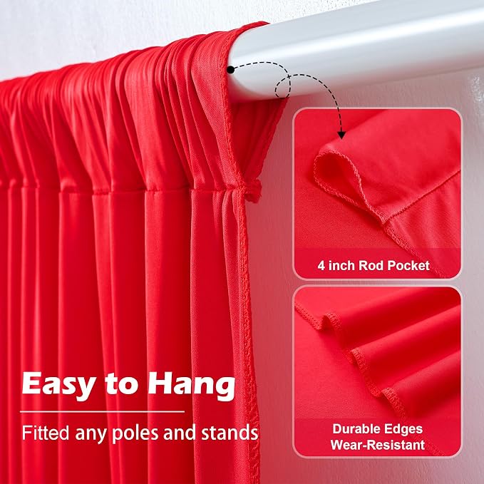 30ft x 10ft Wrinkle Free Red Backdrop Curtain for Parties, 6 Panels 5×10ft Silky Polyester Red Photo Backdrop Drapes Back Drop Cloth for Birthday Theme Party Wedding Photography Background - Image 6