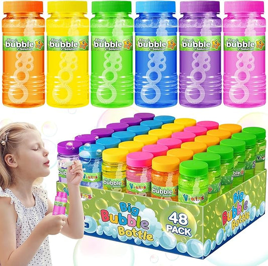 V-Opitos 24 Pack Bubble Bottles with Wands in 6 Colors, 4oz Bubbles Solution, Bubble Party Favors for Kids, Themed Birthday, School Classroom Prizes for Boys & Girls, Ideal Goodies Stuffers