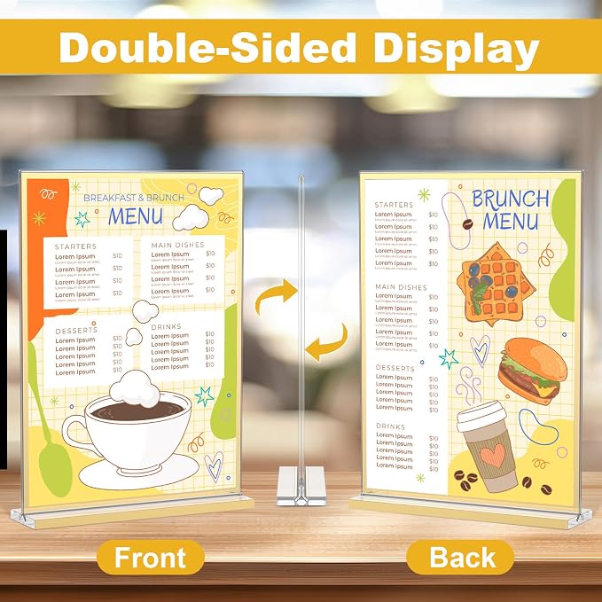 EHWINE 16 Pack Acrylic Sign Holder 8.5 x 11, Double-Sided Tabletop Gold Sign Holder, Clear Acrylic Picture Frame Menu Flyer Paper Holder Display Stand for Home Wedding Party (with Non-Slip Pads) - Image 2