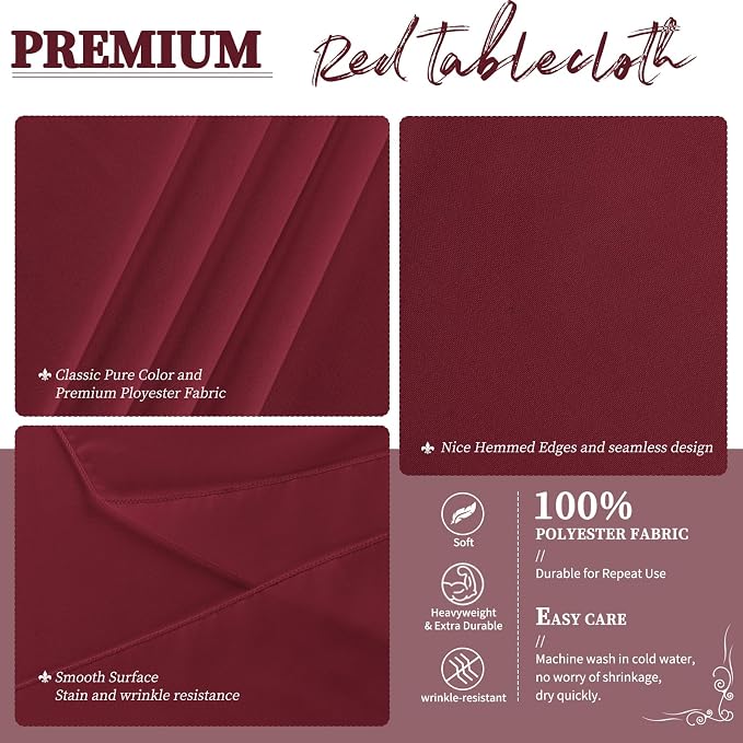 YMHPRIDE 6 Pack Round Tablecloths - Burgundy, 90 Inch Polyester, Washable Fabric Table Covers for Wedding, Party, Dining, Banquet - Image 3