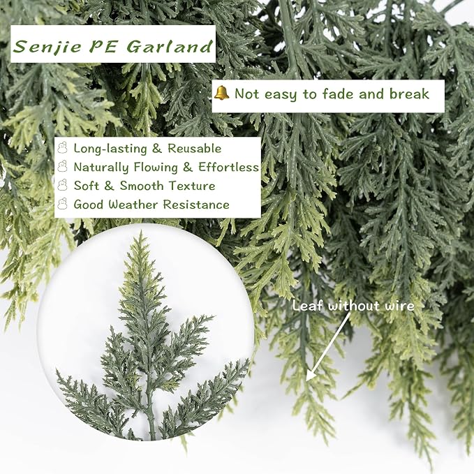 9FT Artificial Cedar Garland Real Touch for Christmas Decoration | Realistic Lush Faux Winter Greenery Garland for Mantel Fireplace Table Door Holiday Indoor Outdoor Decor (Classic Fullness) - Image 4