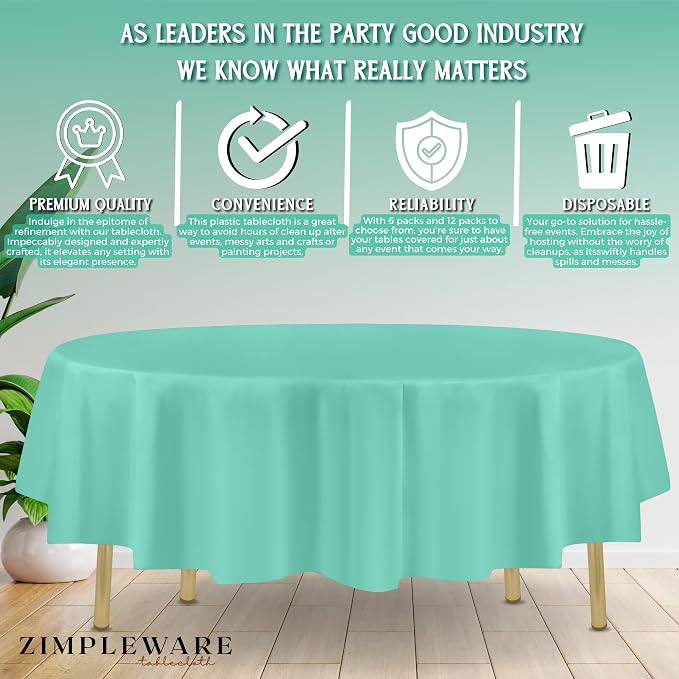ZIMPLEWARE Aqua Standard Disposable Plastic Party Tablecloth [Case of 72] 84 x 84” Round Table Cover for Indoor & Outdoor Use - Image 4