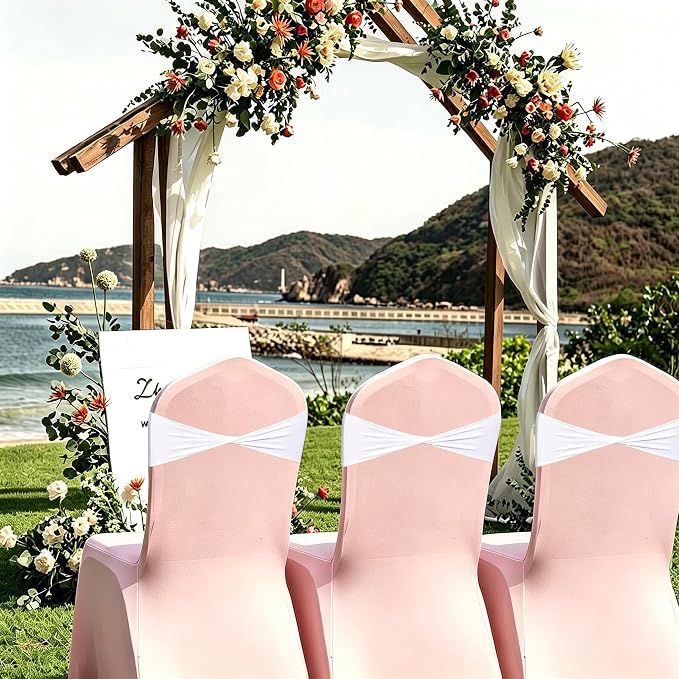 White Chair Sashes Bows 50 Pack, Spandex Blue Chair Cover Bands Ties Without Buckle for Gender Reveal Baby Shower Decoration - Image 5