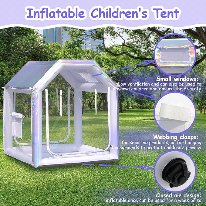 10FT Clear PVC Inflatable Bubble House Dome Tent with Tunnel - Bubble House Dome Inflatable, Ideal for Fun Events and Parties, Durable Inflatable Bubble House, Easy Setup (Silvery, 10FT)