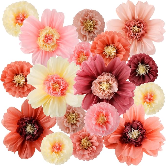 Crowye 12 Pcs Large Tissue Paper Flower Decor,20'' 31.5'',Vintage Color | Giant Craft Crepe Paper Flower, Colorful, for Wall Decorations Backdrop Mexican Wedding Birthday Carnival School Party by Crowye