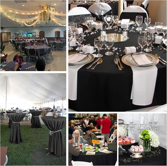 fani 10 Packs Black Round Tablecloth - 90 Inch, Polyester | Table Cloth for Round Tables, Washable Fabric, TableCovers for Wedding, Party, Banquet, Dining Tables, Camping - Image 5