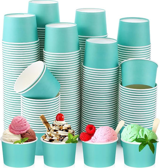 Nuenen 300 Pcs 8 oz Summer Ice Cream Paper Cups Bulk Disposable Dessert Cups Solid Color Paper Dessert Bowls for Snack Sundae Spring Party Favors Ice Cream Bar Supplies (Teal Color) by Nuenen