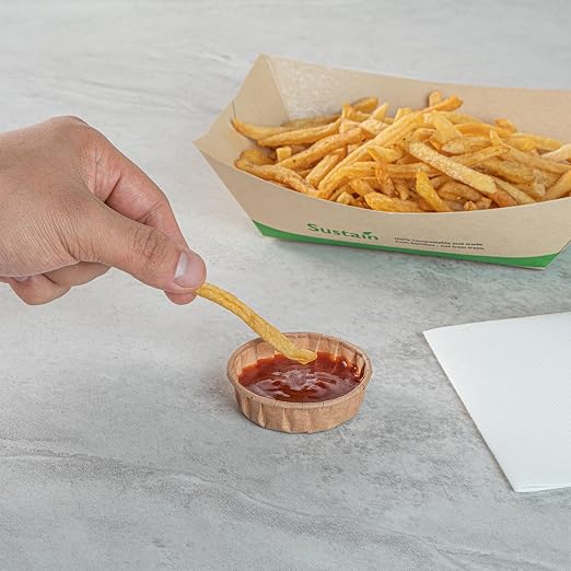 Restaurantware-Sustain 1 Ounce Portion Cups, 100 Disposable Condiment Cups - Compostable, Versatile, Kraft Paper Sample Food Cups, Stylish, For Serving Dips, Jams, Sauces, Nuts, And More - Image 5