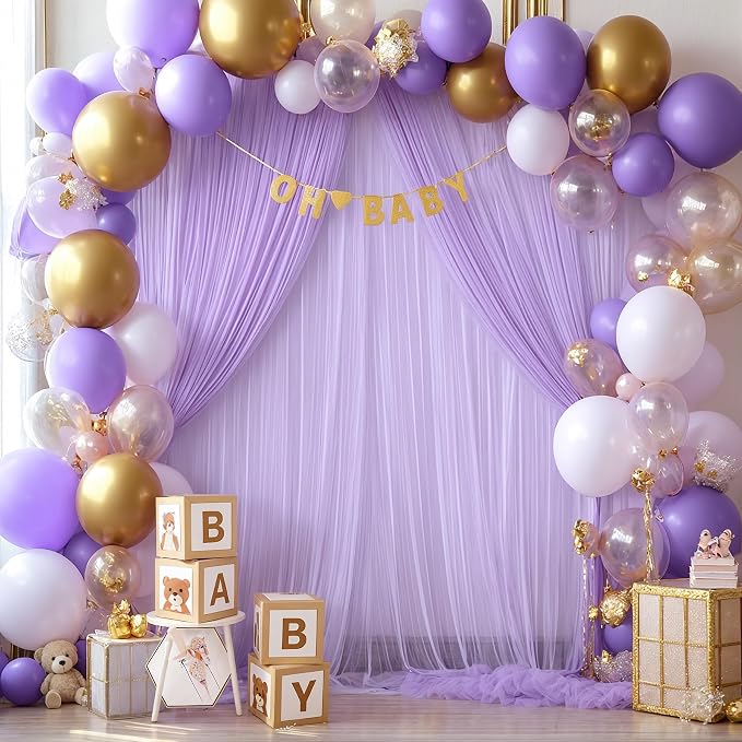 Lavender Tulle Backdrop Curtains for Parties Baby Shower Birthday Wedding 10ft X 10ft Sheer Backdrop Curtains for Butterfly Elephant Memaid Photoshoot Decorations 2 Panels 5ft x 10ft - Image 2