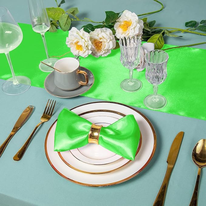 SI Pack of 25 Wedding 12 x 108 inch Satin Table Runner for Wedding, Decorations for Graduations, Engagements, Birthday Parties, Banquets, Runners fit Rectangle, Round Table - Neon Green - Image 5