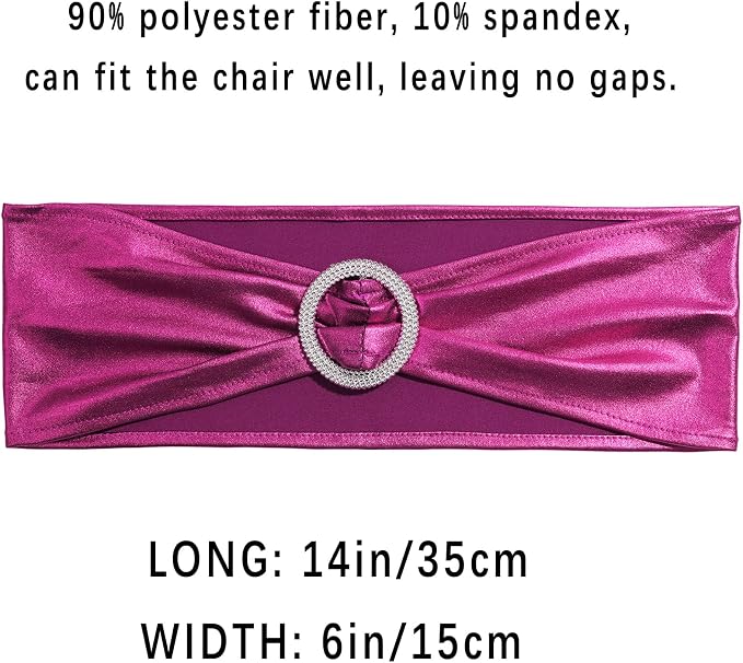 Dimatic 50 PCS Spandex Stretch Chair Sashes Bow Elastic Chair Cover Bands with Buckle Slider for Wedding, Banquet, Party, Hotel Event Decorations - Magenta - Image 3