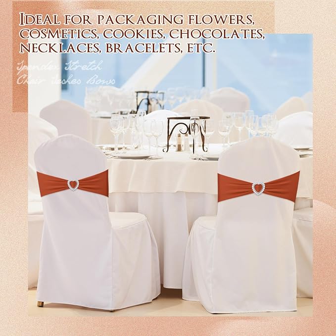 VitalCozy 100 Pcs Spandex Chair Sashes with Heart Buckle Slider,Terracotta - Image 6
