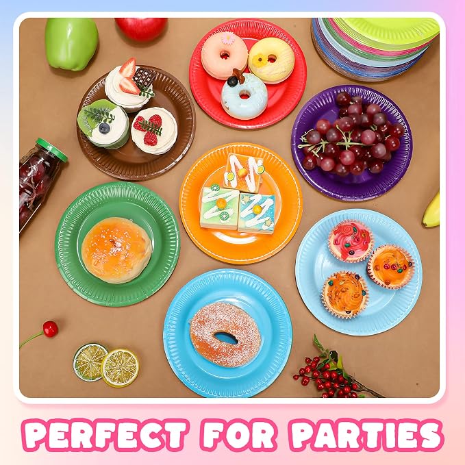Tanlade 455 Pcs Colored Paper Plates 7 Inch Disposable Round Solid Color Dessert Paper Plates Bulk for Dinner Rainbow Party Weddings Birthday Supplies - Image 5