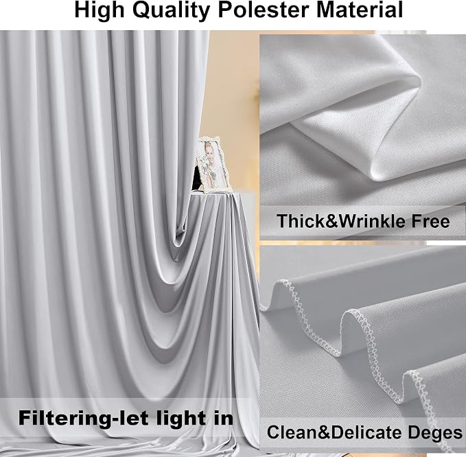 40ft×10ft Sliver Grey Wrinkle Free Backdrop Curtains for Parties, 8 Panels 5×10ft Thick&Silky Polyester Sliver Photo Backdrop Drapes Curtains for Birthday Party Baby Shower Wedding Photography - Image 3