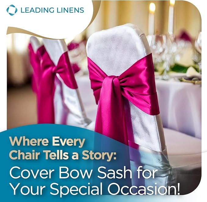 Leading Linens 200 pcs Fuchsia 108"x8" Satin Bow Sash Chair Cover Decor | Elegant satin chair bow sashes, perfect for weddings, receptions, banquets, & parties. Reusable & washable. - Image 4