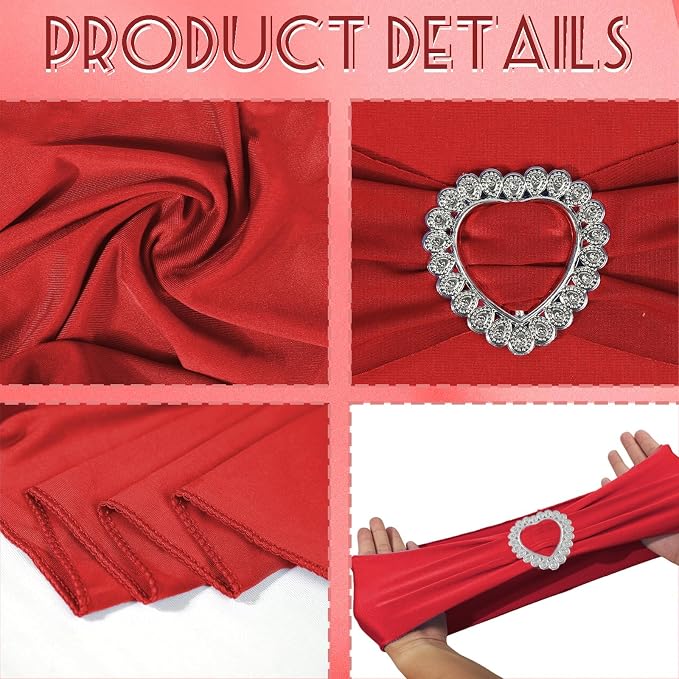 100PCS Spandex Stretch Red Chair Sashes Bows Universal Elastic Chair Cover Bands Ties with Buckle Slider for Wedding Party Birthday Reception Event Banquet Decoration(Red) - Image 4