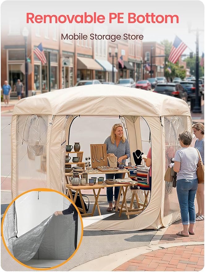 Porayhut Pop up Bubble Tent Screen House 10’X10’Large Camping Sun Shelter,Weather and Cold Proof Pod with Detachable Sunshade Cloth,Waterproof Floor,2 Zipper Doors & 4 Mesh Breathable Windows