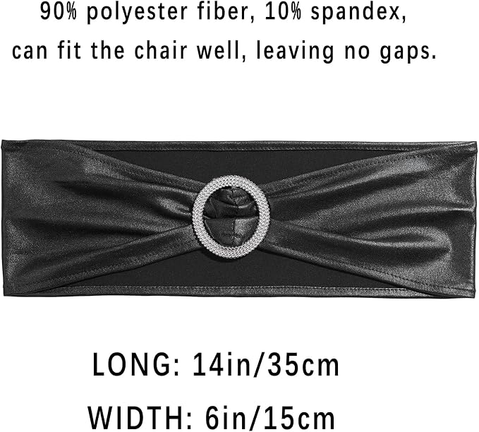 Dimatic 10 PCS Spandex Stretch Chair Sashes Bow Elastic Chair Cover Bands with Buckle Slider for Wedding, Banquet, Party, Hotel Event Decorations - Black - Image 3
