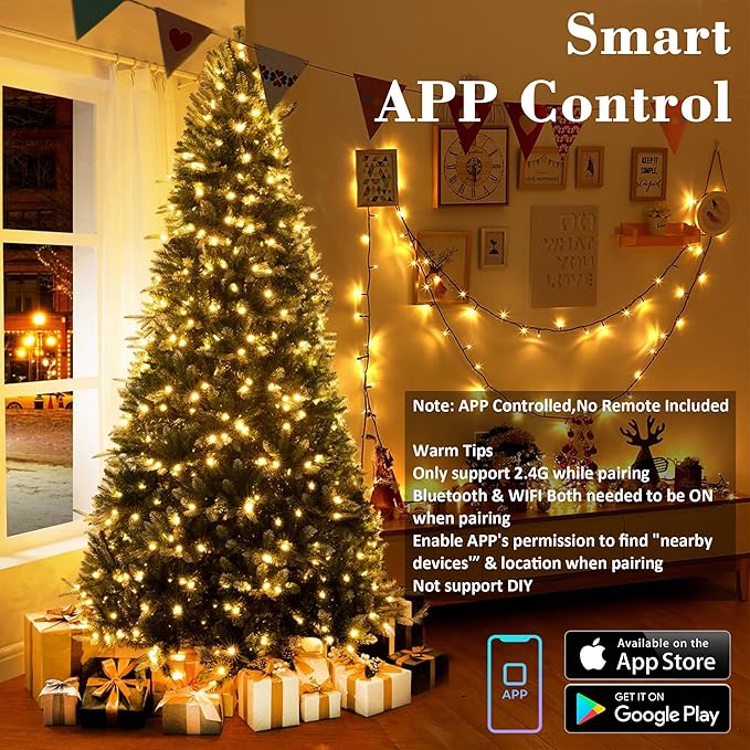 BrizLabs Smart Christmas Lights, 180FT 500 LED Color Changing Christmas Lights with App/Voice Control, Dimmable Warm White & Multicolor Mini Light String, Decorative Xmas Light for Indoor Outdoor Tree