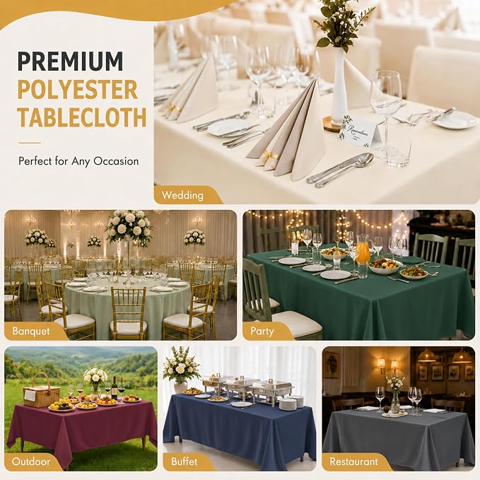 2-Pack 60x60 inch Dusty Blue Table Cloths, Solid Stain and Wrinkle Resistant Tablecloth, Premium Plain Weave Polyester Fabric Rectangle Table Linen Covers for Hotel, Banquet - Image 3