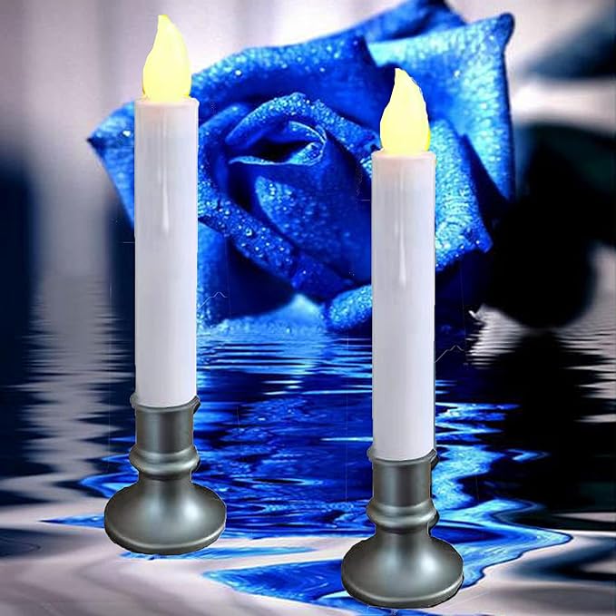 LINCOUNTRY. Battery Operated Window Candles Dusk to Dawn, Christmas Window Battery Operated Taper Candles with Timer, LED Candlesticks with Holder for Halloween Home Décor