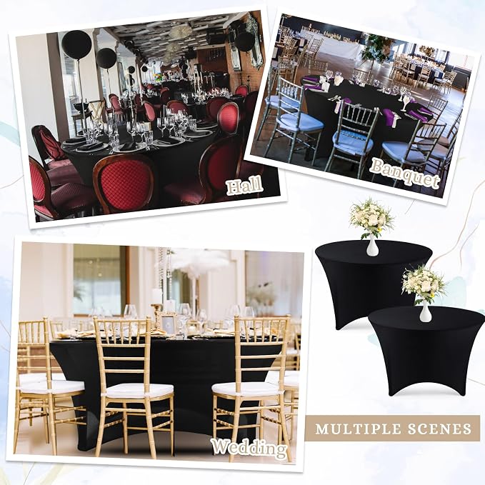 Preboun 8 Pack 48 Inch/ 4 FT Spandex Round Tablecloth Black Fitted - Image 5