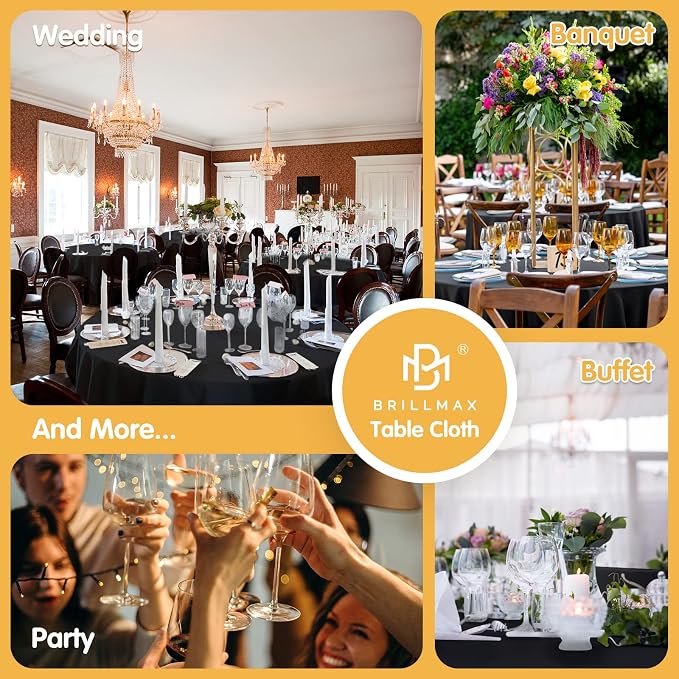 BRILLMAX 4 Pack Black Round Tablecloths 120 Inch for 60" Tables | 150 GSM Polyester Fabric, Floor Length Drop, Water, Stain & Wrinkle Resistant Cloth Cover for Wedding Reception Banquet Party - Image 9